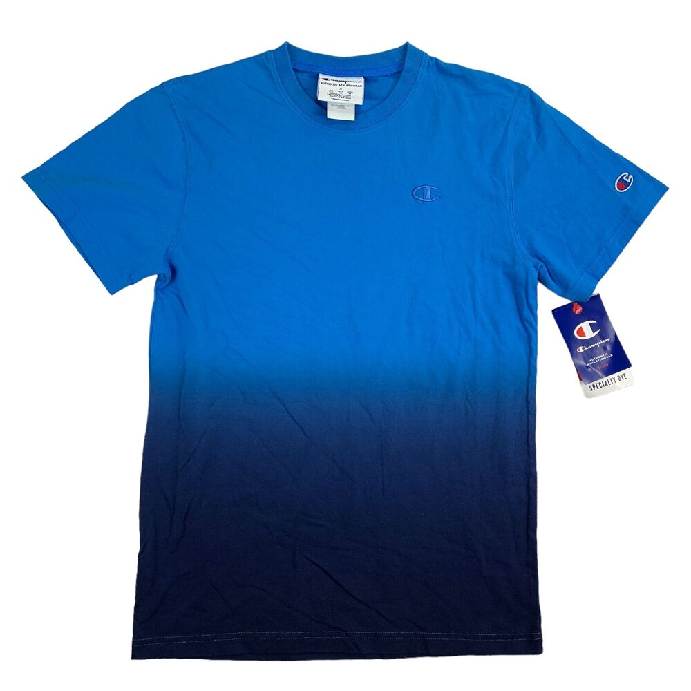 Champion Mens Ombre Dip-Dye Crewneck Short Sleeve Cotton T-Shirt Blue S